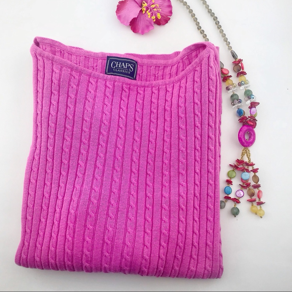 Chaps Boatneck Cotton Hot Pink Sweater 3/4 Sleeve